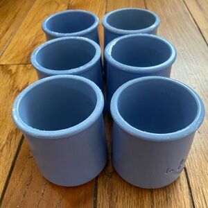 Set of Six La Fermiere Glazed Cornflower Blue Ceramic Cups Pots
